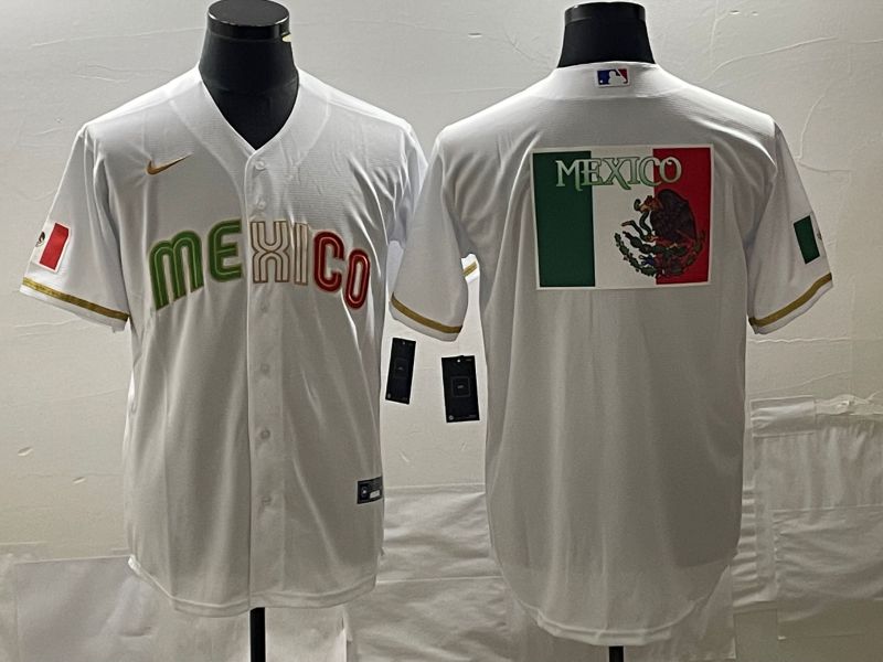 Men 2023 World Cub Mexico Blank White gold Nike MLB Jersey4